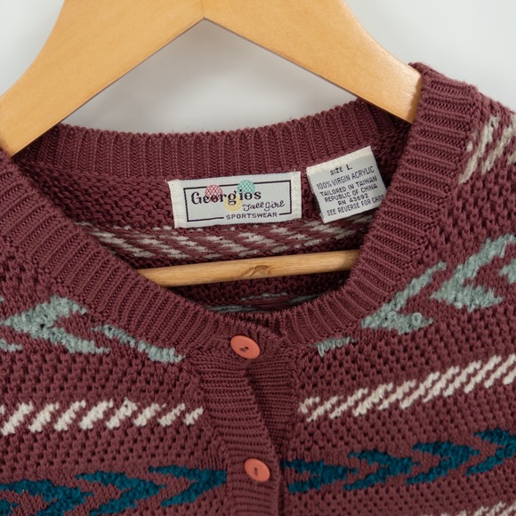 Vintage Grandpa‎ Sweater Vest Womens L Tall Indie 80s Chevron Burgundy Layering - Picture 3 of 8